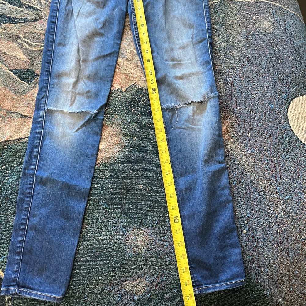 7 For All Mankind Blue Skinny Jeans 25x29 High-Rise Stretch Denim Distressed Y2K - Picture 12 of 16